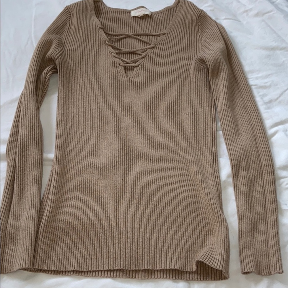 Tan crossed long sleeve shirt